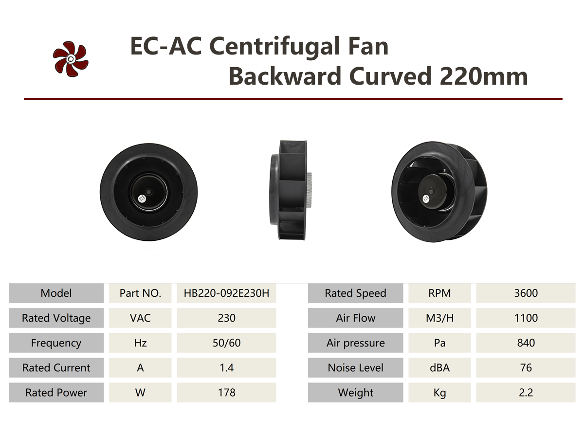 Центробежный вентилятор HEKO 220 мм EC с загнутыми назад лопатками с двигателем 92 (2)