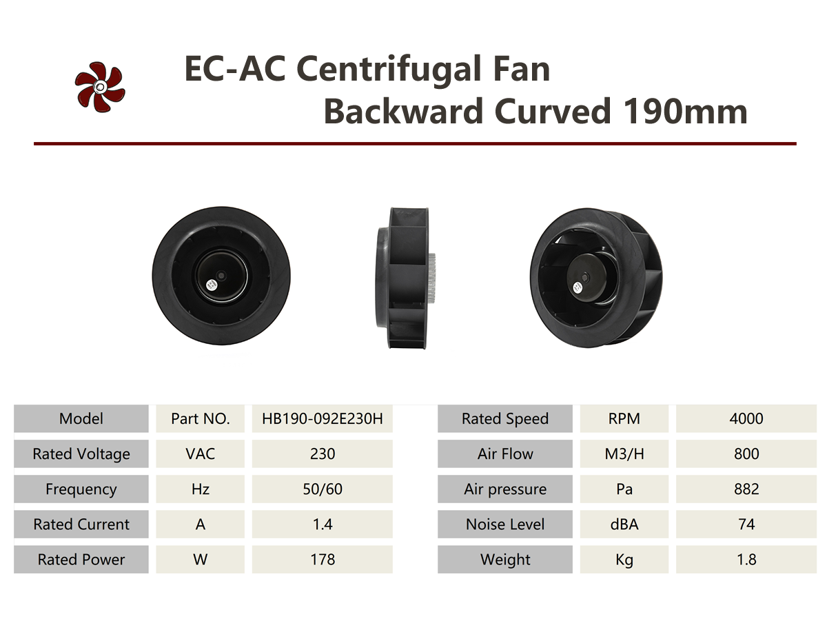 Центробежный вентилятор HEKO 190 мм с загнутыми назад лопатками и двигателем 92 (2)