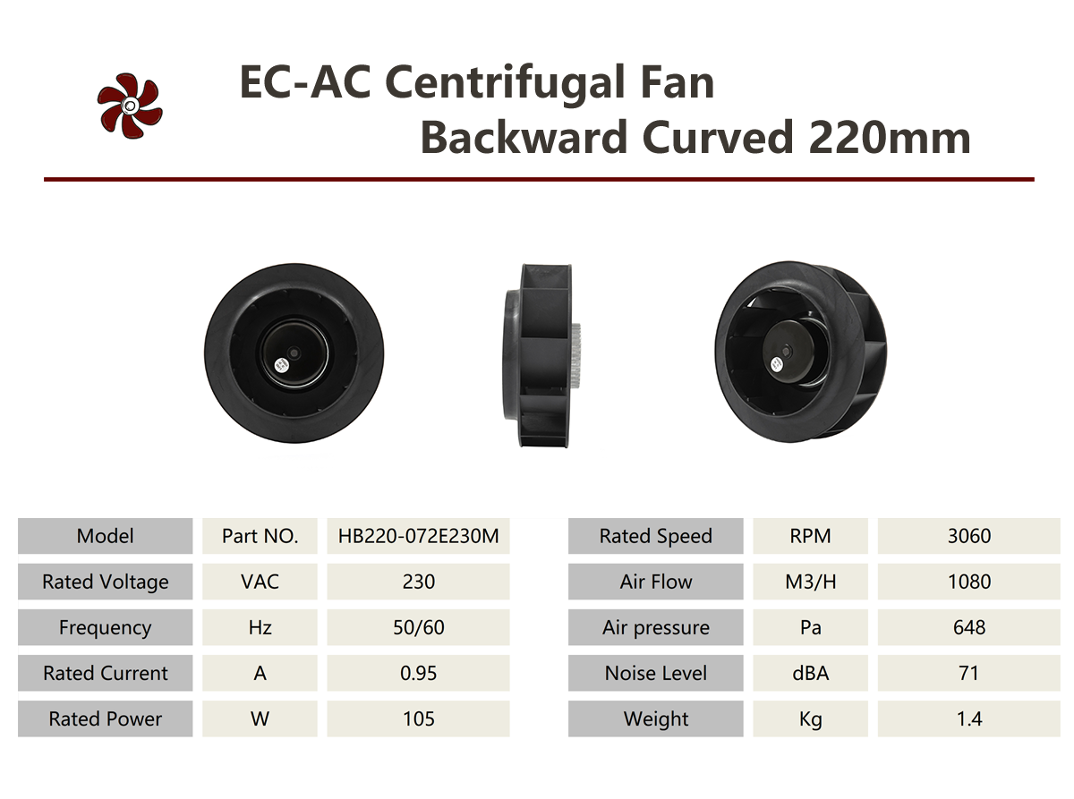 Центробежный вентилятор HEKO 220 мм EC с загнутыми назад лопатками с двигателем 72 (2)