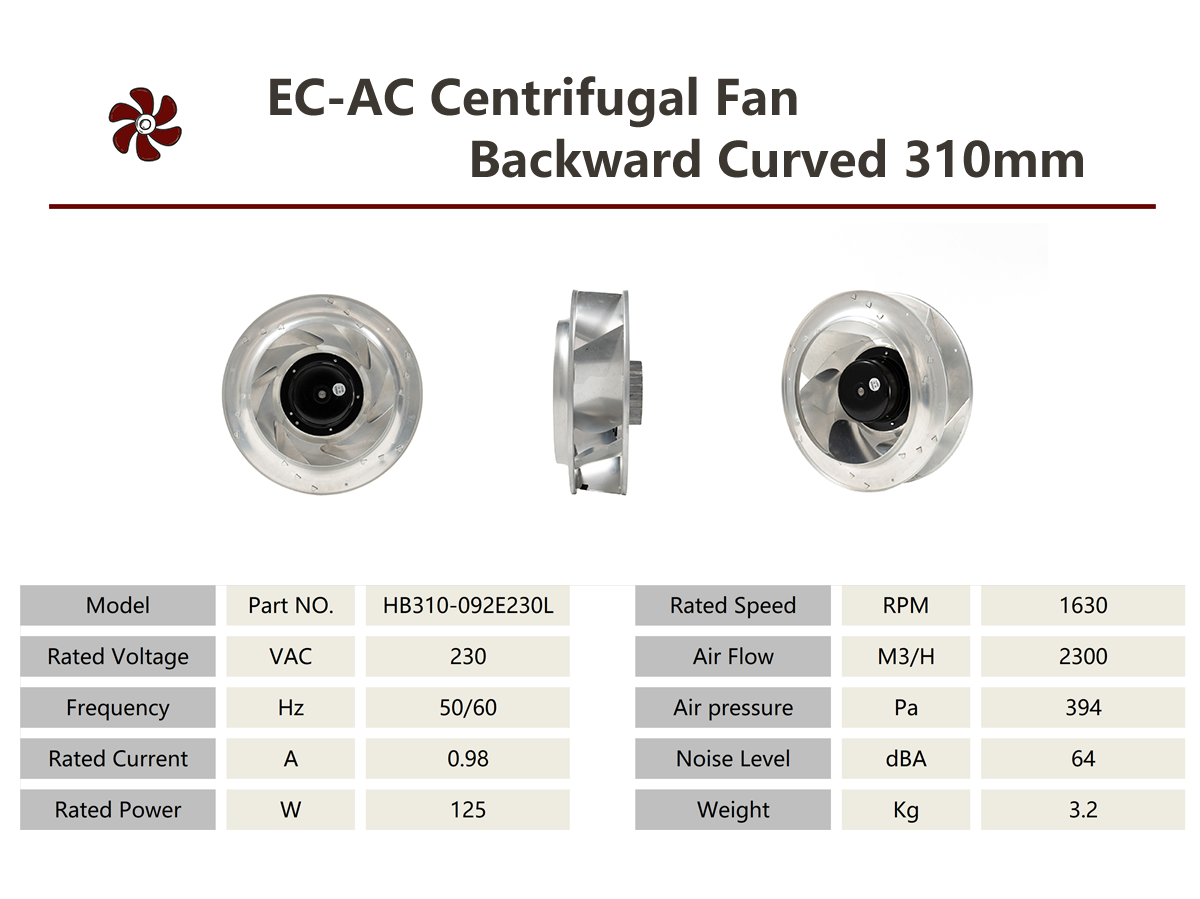 HEKO 310 мм низкоскоростной центробежный вентилятор EC с загнутыми назад лопатками (2)