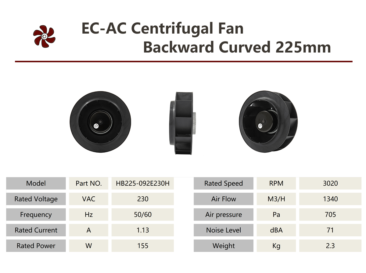 Центробежный вентилятор HEKO 225 мм EC с загнутыми назад лопатками с двигателем 92 (2)