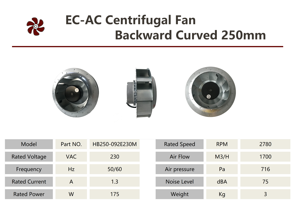 Центробежный вентилятор HEKO 250 мм EC с загнутыми назад лопатками и металлической крыльчаткой (2)