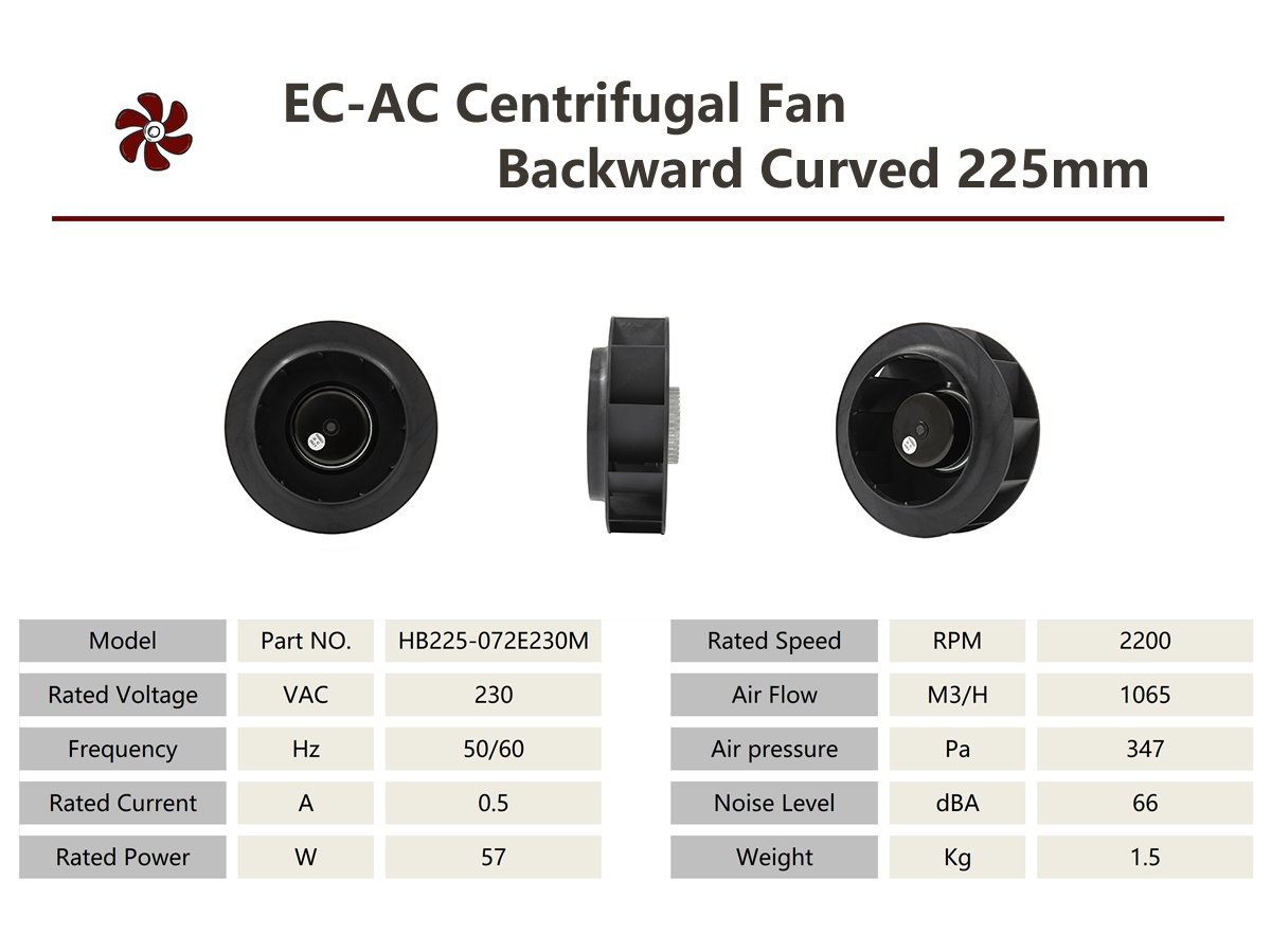Центробежный вентилятор HEKO 225 мм EC с загнутыми назад лопатками и двигателем 72 (2)