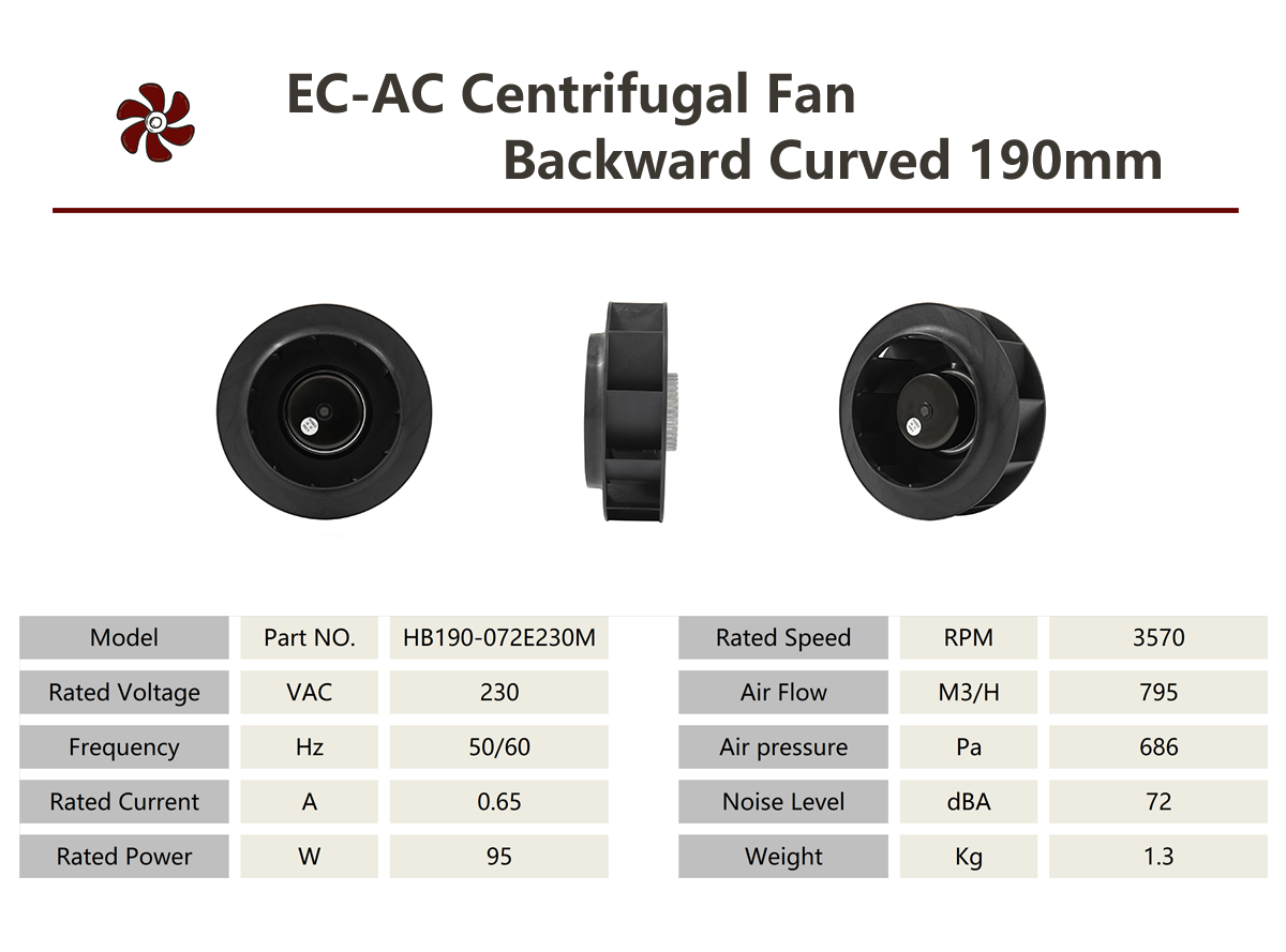 Центробежный вентилятор HEKO 190 мм EC с загнутыми назад лопатками и двигателем 72 (3)